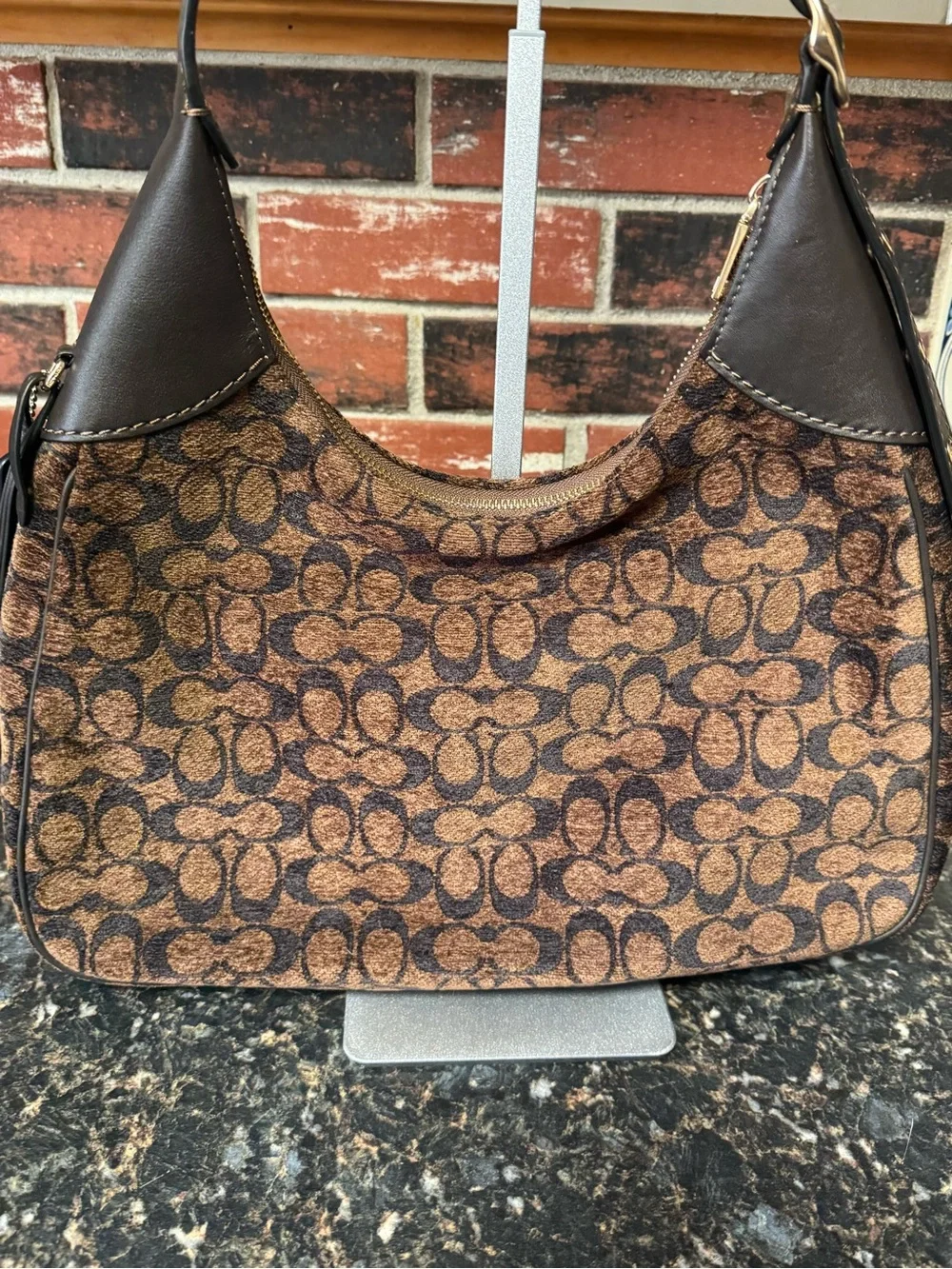 Coach Ella Signature Chenille Shoulder Bag Truffle CCE49 Like New